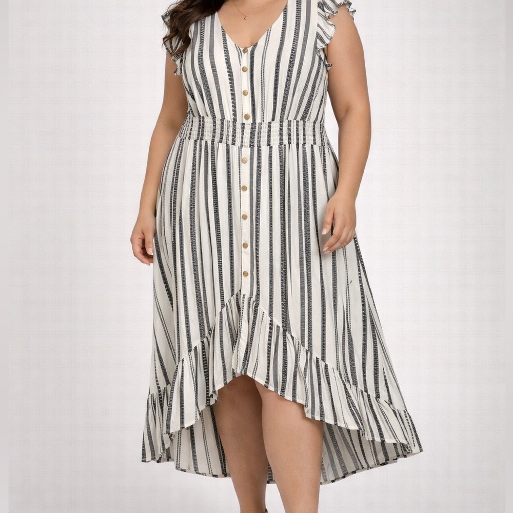 Chic Black and White Striped Midi Dress